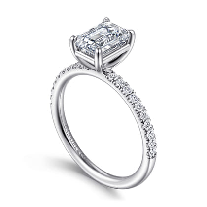 Twain - 14K White Gold Emerald Cut Diamond Engagement Ring