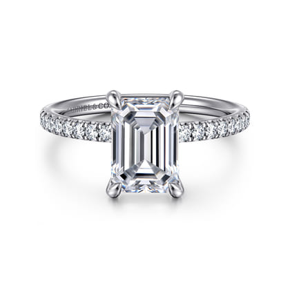 Twain - 14K White Gold Emerald Cut Diamond Engagement Ring