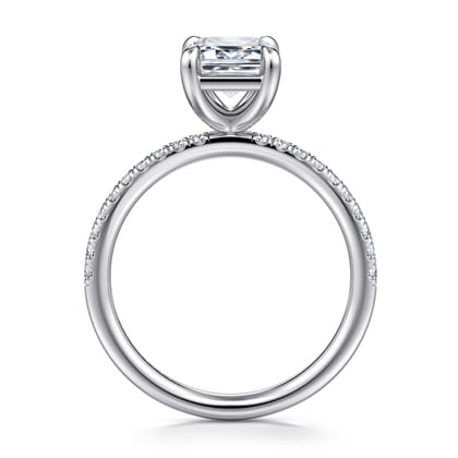 Twain - 14K White Gold Emerald Cut Diamond Engagement Ring