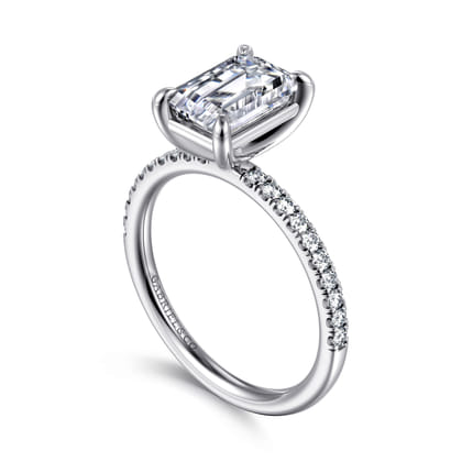 Twain - 14K White Gold Emerald Cut Diamond Engagement Ring