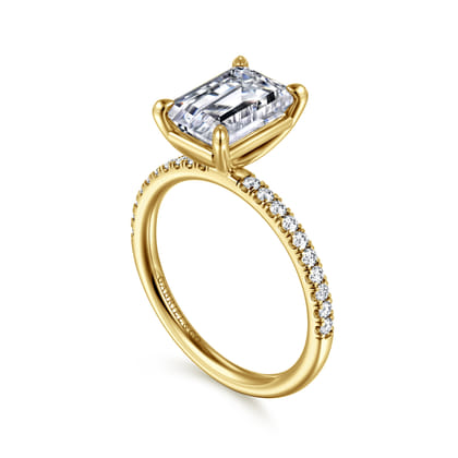 Twain - 14K Yellow Gold Emerald Cut Diamond Engagement Ring