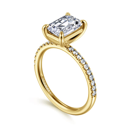 Twain - 14K Yellow Gold Emerald Cut Diamond Engagement Ring