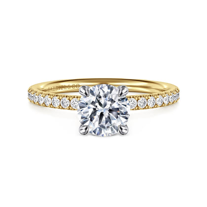Twain - 14K Yellow-White Gold Round Diamond Engagement Ring