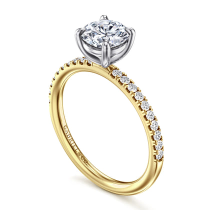 Twain - 14K Yellow-White Gold Round Diamond Engagement Ring