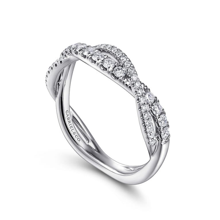 Fancy Wedding Ring in 14k White Gold with Round Natural Diamond at Gabriel & Co. - Shot 3