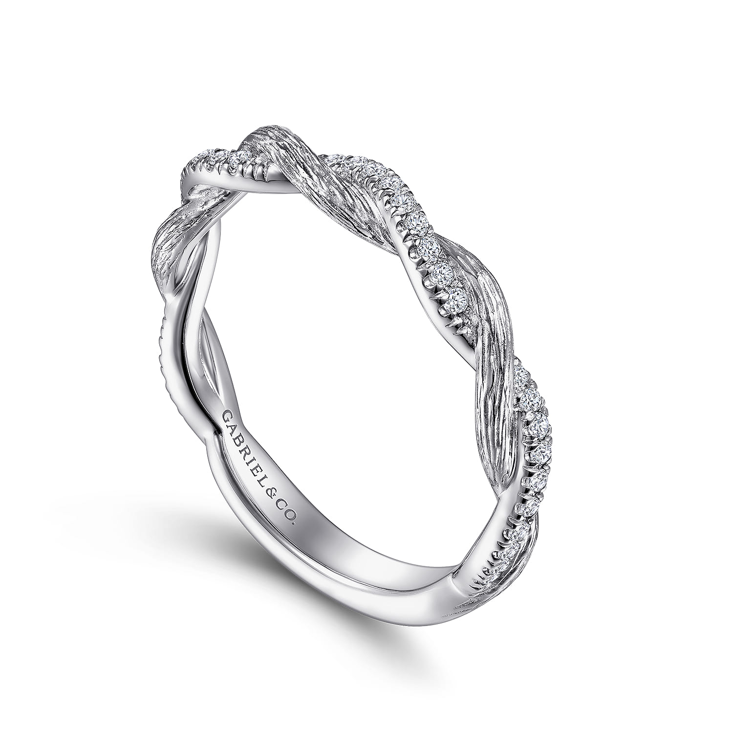 Fancy Wedding Ring in 14k White Gold with Round Natural Diamond at Gabriel & Co. - Shot 3