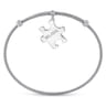Twisted Cable Stainless Steel Bangle with Sterling Silver Believe Puzzle Piece Charm