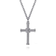 Twisted Rope Cross Pendant Necklace X Center 925 Sterling Silver