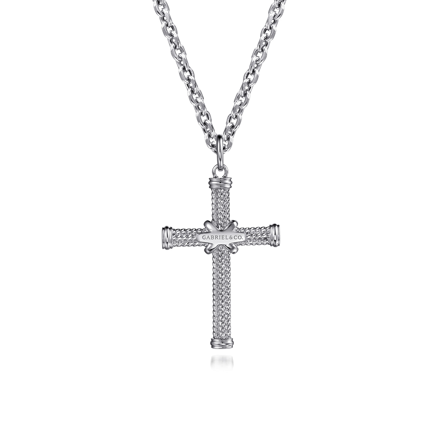 Twisted Rope Cross Pendant Necklace X Center 925 Sterling Silver