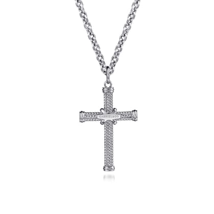 Twisted Rope Cross Pendant Necklace X Center 925 Sterling Silver