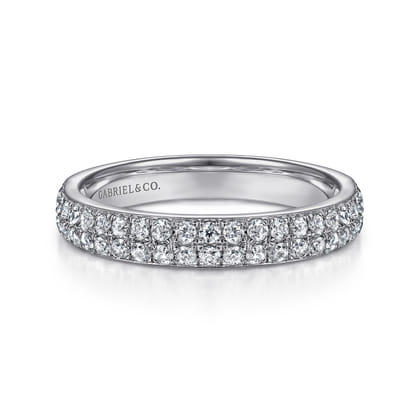 Two Row 14K White Gold Micro Pave Diamond Anniversary Band