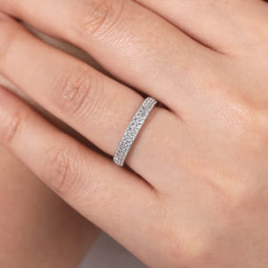 Two Row 14K White Gold Micro Pave Diamond Anniversary Band