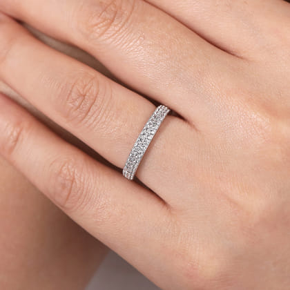 Two Row 14K White Gold Micro Pave Diamond Anniversary Band