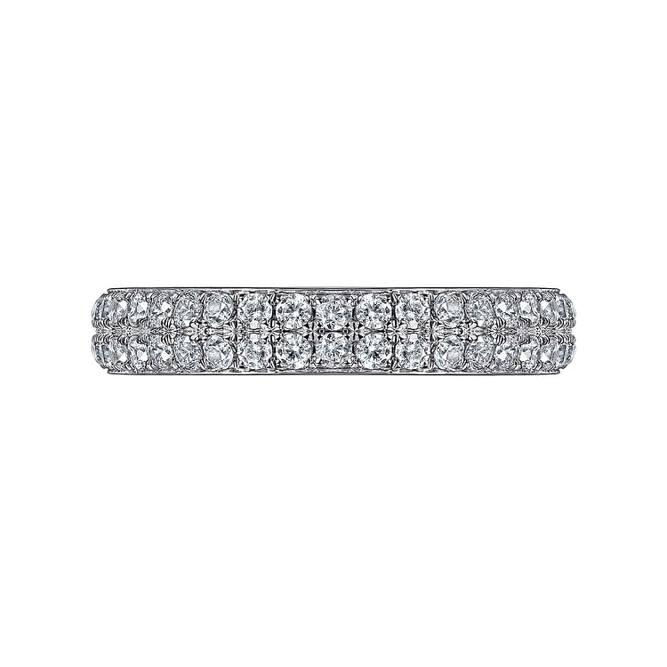 Two Row 14K White Gold Micro Pave Diamond Anniversary Band