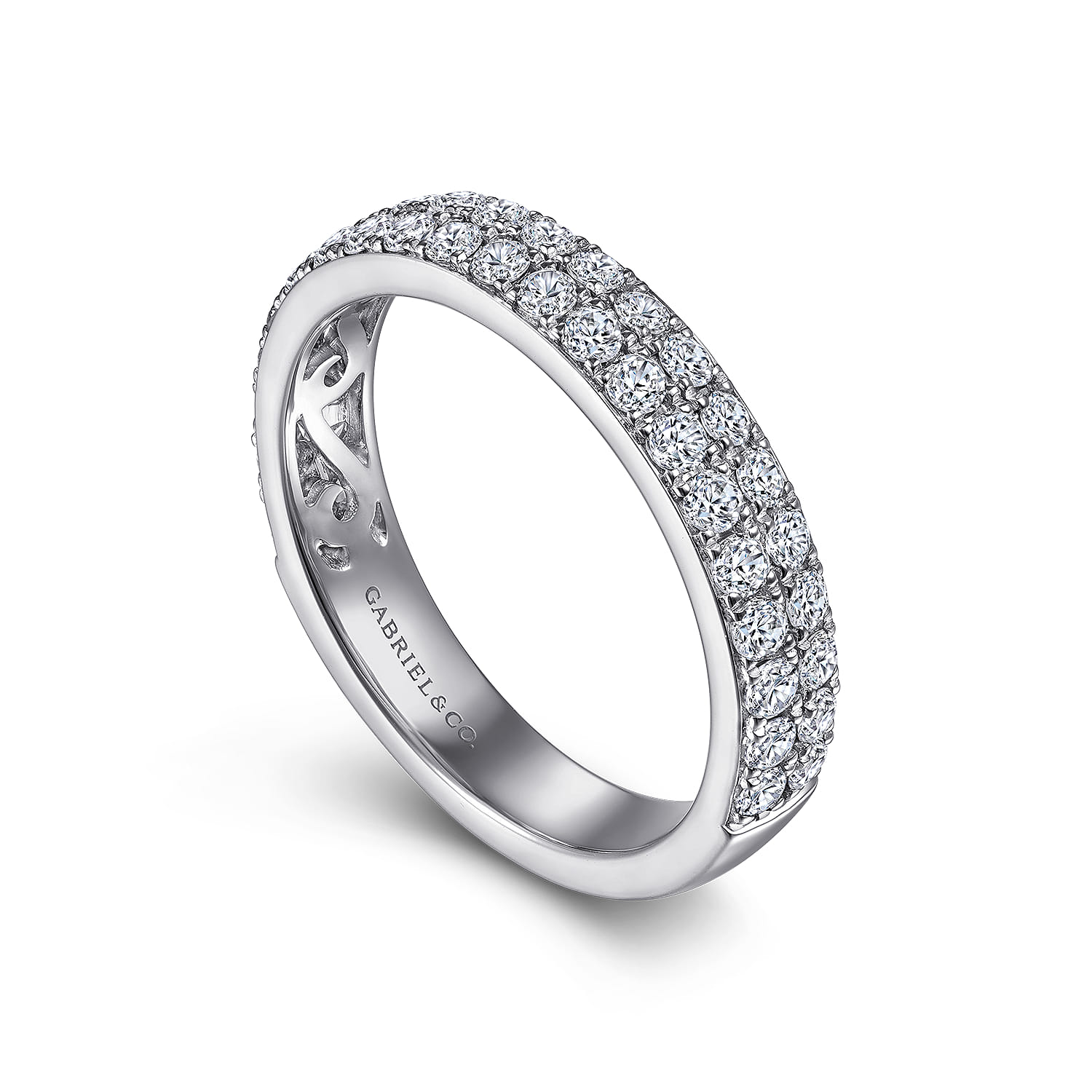 Fancy Wedding Ring in 14k White Gold with Round Natural Diamond at Gabriel & Co. - Shot 3
