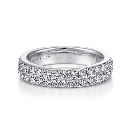 Two Row 14K White Gold Micro Pave Diamond Anniversary Band