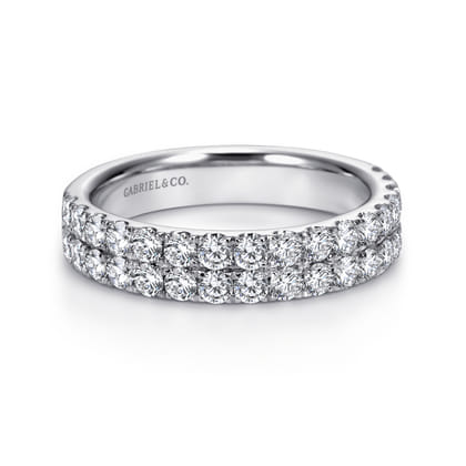 Two Row 14K White Gold Micro Pave Diamond Anniversary Band