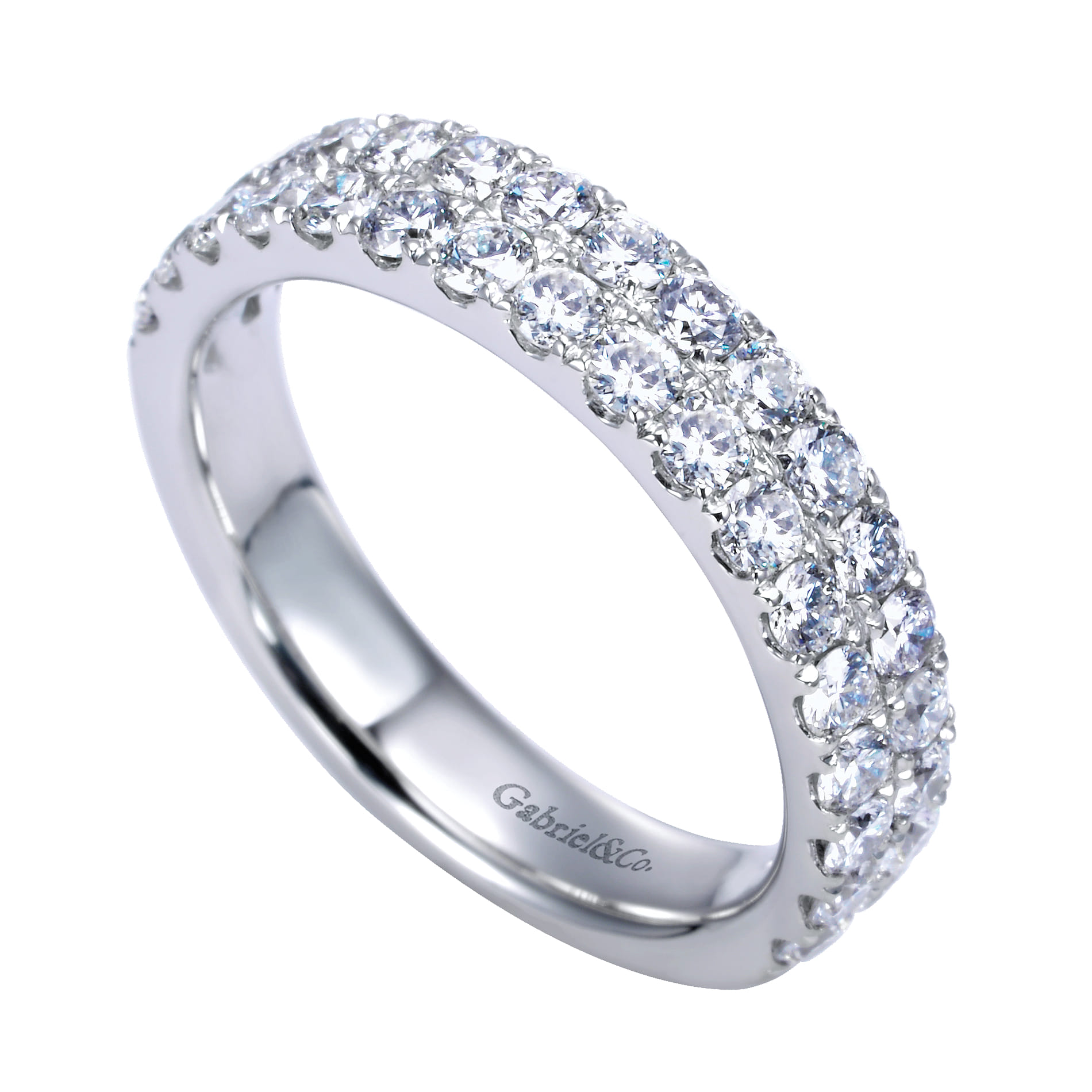Two Row 14K White Gold Micro Pave Diamond Anniversary Band