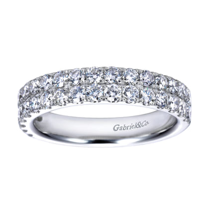 Two Row 14K White Gold Micro Pave Diamond Anniversary Band