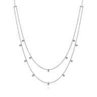 Two Row 14K White Gold Necklace with Diamond Drops