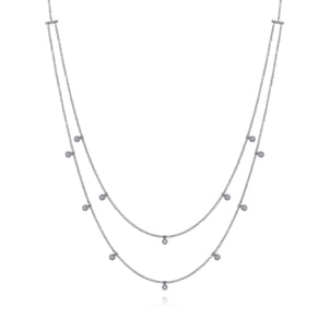 Two Row 14K White Gold Necklace with Diamond Drops