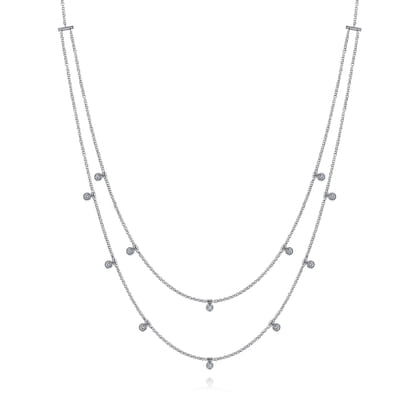 Two Row 14K White Gold Necklace with Diamond Drops