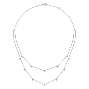 Two Row 14K White Gold Necklace with Diamond Drops