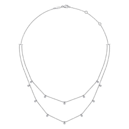 Two Row 14K White Gold Necklace with Diamond Drops