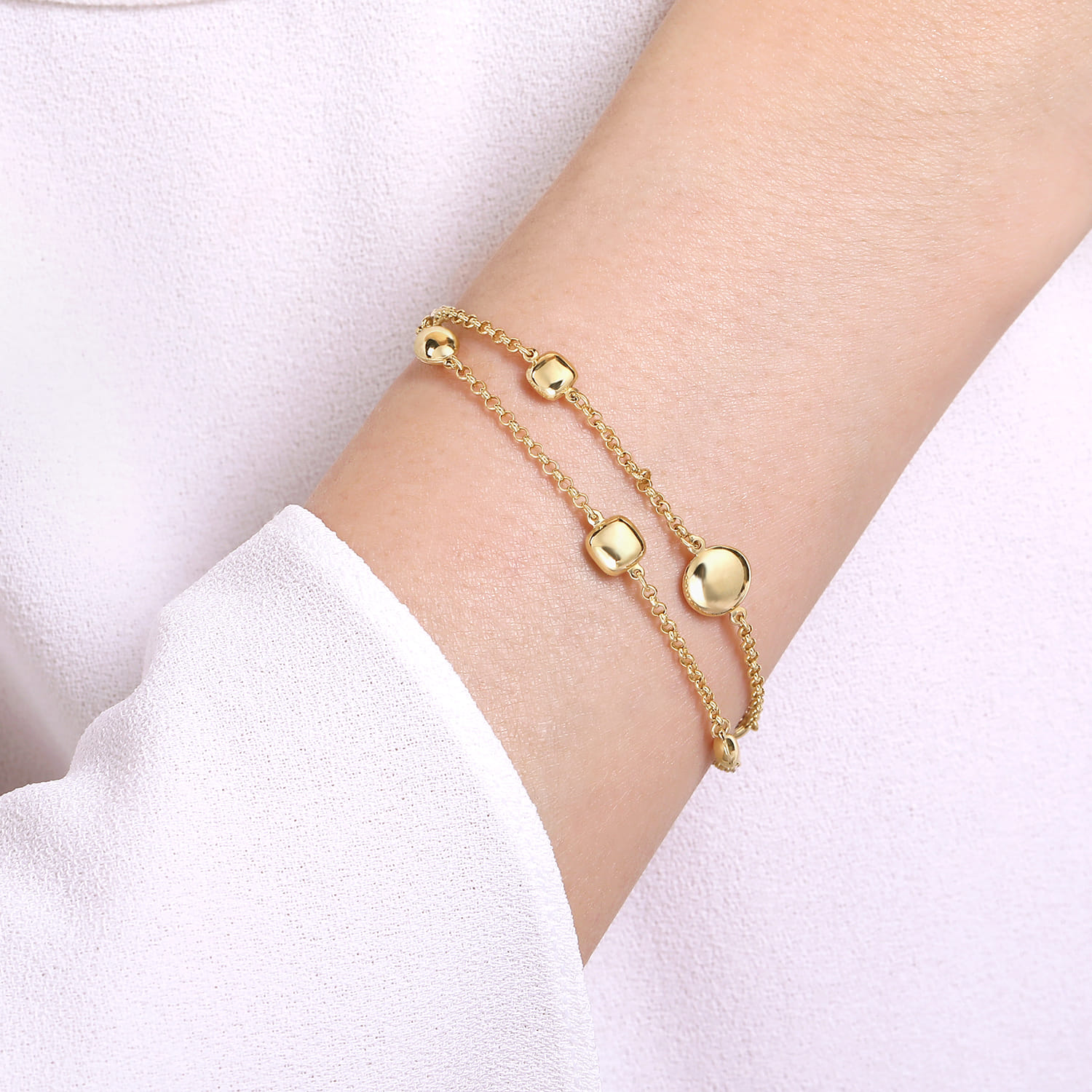 Two Row 14K Yellow Gold Chain Bracelet with Bujukan Ball Stations