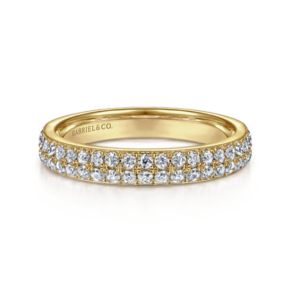 Two Row 14K Yellow Gold Micro Pave Diamond Anniversary Band