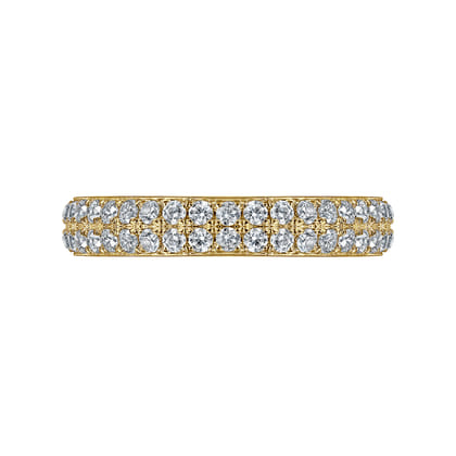 Two Row 14K Yellow Gold Micro Pave Diamond Anniversary Band
