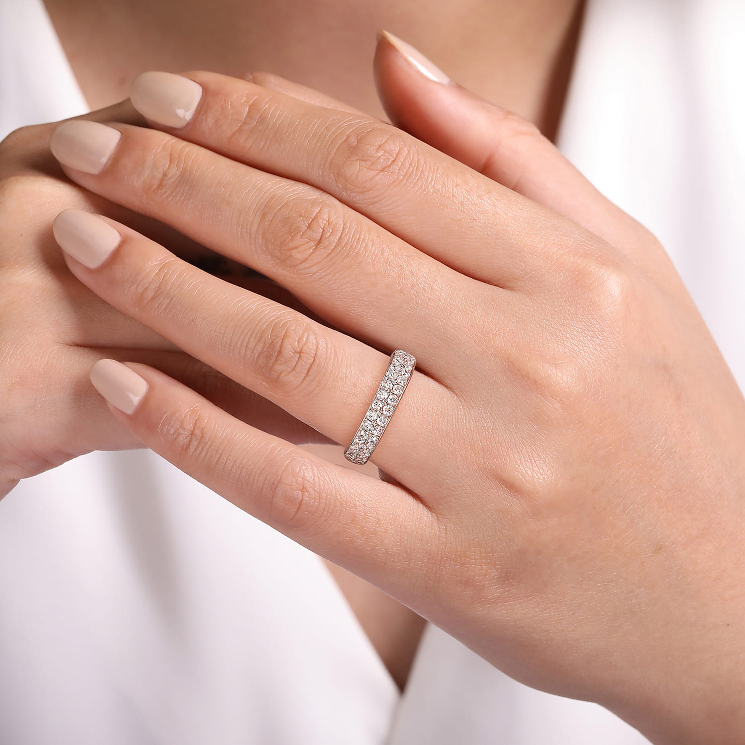 Fancy Wedding Ring in Platinum with Round Natural Diamond at Gabriel & Co. - Shot 5