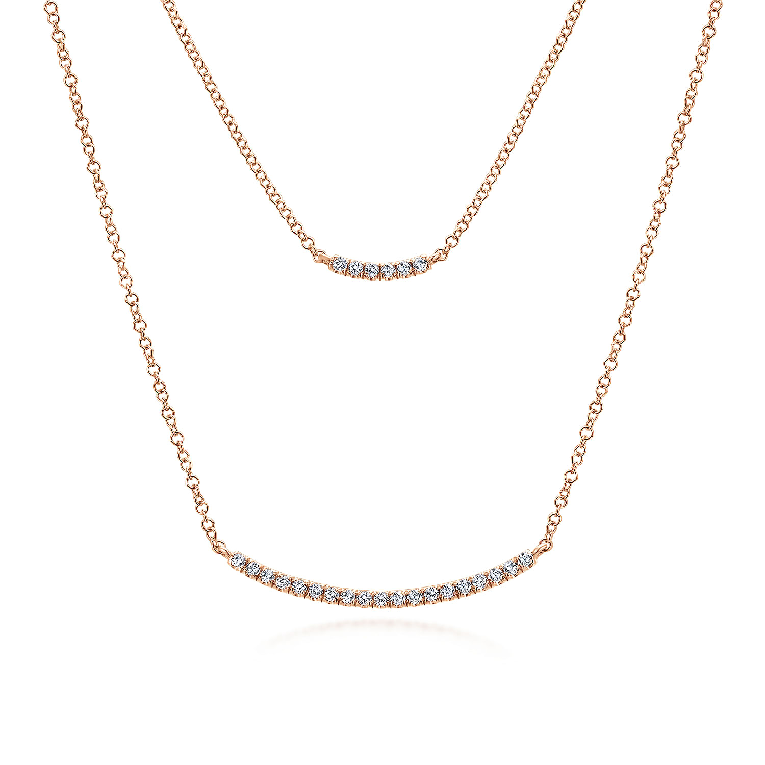 Two Strand 14K Rose Gold Curved Diamond Bar Necklace