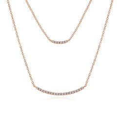 Two Strand 14K Rose Gold Curved Diamond Bar Necklace