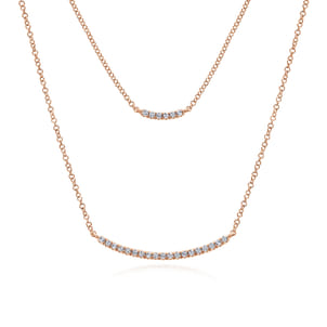 Two Strand 14K Rose Gold Curved Diamond Bar Necklace