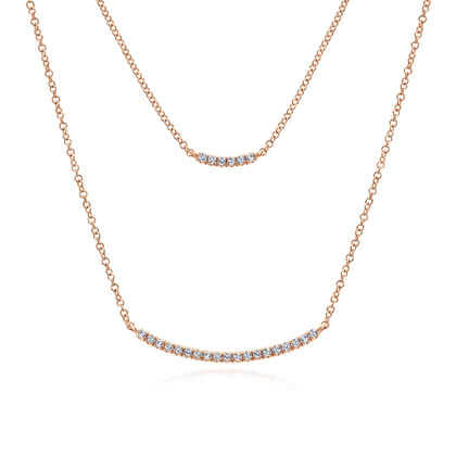 Two Strand 14K Rose Gold Curved Diamond Bar Necklace