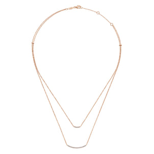Two Strand 14K Rose Gold Curved Diamond Bar Necklace