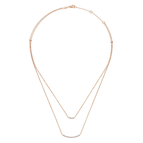 Two Strand 14K Rose Gold Curved Diamond Bar Necklace - 0.22 ct - Shot 2