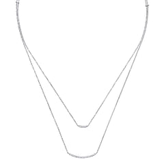 Two Strand 14K White Gold Curved Diamond Bar Necklace