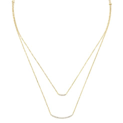 Two Strand 14K Yellow Gold Curved Diamond Bar Necklace