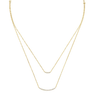 Two Strand 14K Yellow Gold Curved Diamond Bar Necklace