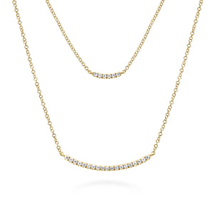 Two Strand 14K Yellow Gold Curved Diamond Bar Necklace