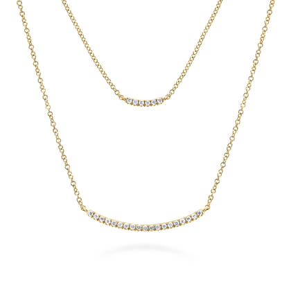 Two Strand 14K Yellow Gold Curved Diamond Bar Necklace
