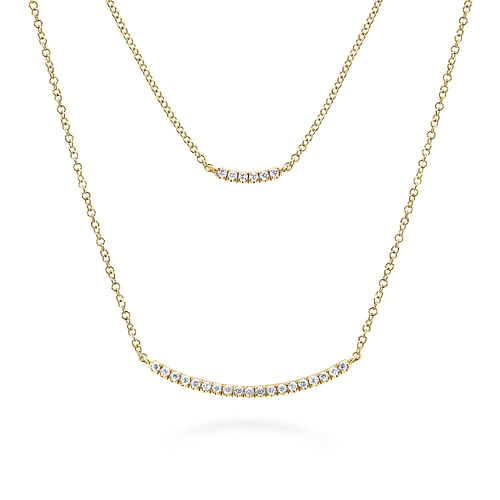 Two Strand 14K Yellow Gold Curved Diamond Bar Necklace - 0.22 ct - Shot 2