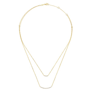 Two Strand 14K Yellow Gold Curved Diamond Bar Necklace