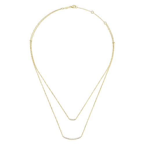 Two Strand 14K Yellow Gold Curved Diamond Bar Necklace - 0.22 ct - Shot 3