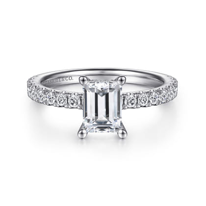 Ulani - 14K White Gold Emerald Cut Diamond Engagement Ring