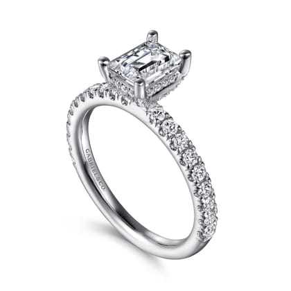 Ulani - 14K White Gold Emerald Cut Diamond Engagement Ring