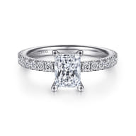 Ulani - 14K White Gold Rectangular Radiant Cut Diamond Engagement Ring