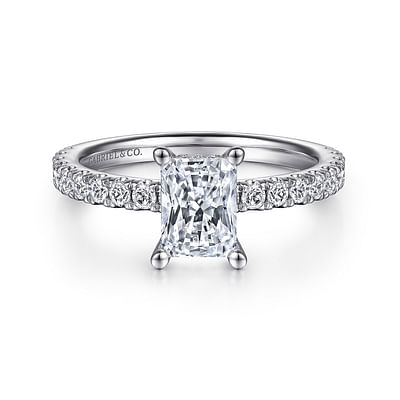 Ulani - 14K White Gold Rectangular Radiant Cut Diamond Engagement Ring